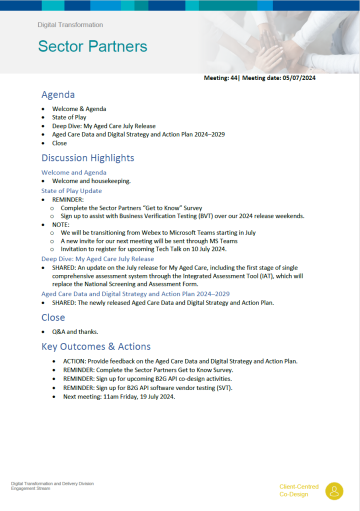 Image of the Digital Transformation Sector Partners meeting summary – 5 July 2024