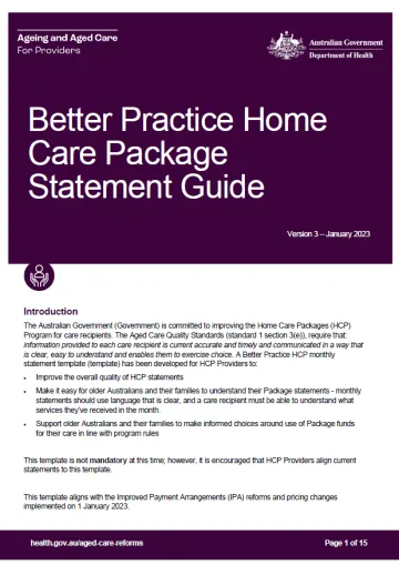 Provider Guide Better Practice Home Care Package Statement