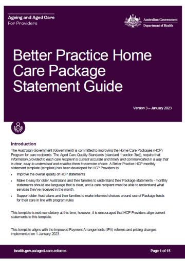 Provider Guide Better Practice Home Care Package Statement