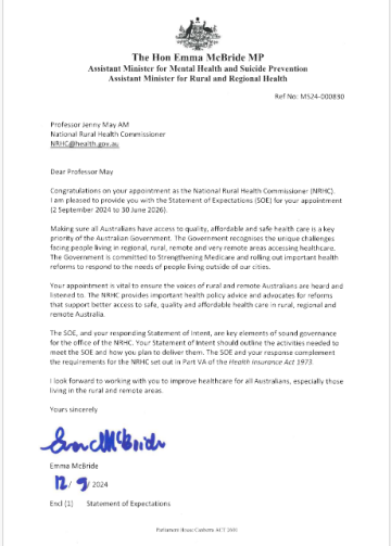 Statement of Expectations for the National Rural Health Commissioner 2 September 2024 – 30 June 2026