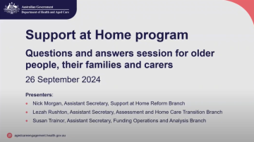 Screen capture of the Support at Home program questions and answers session