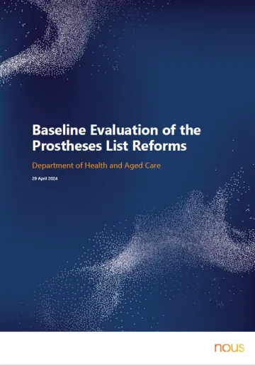 Cover page for the Baseline evaluation of the Prostheses List reform