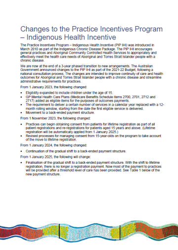 Image of the Changes to the Practice Incentives Program – Indigenous Health Incentive (November 2024)