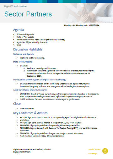 Cover image for the Digital Transformation Sector Partners meeting summary – 13 September 2024