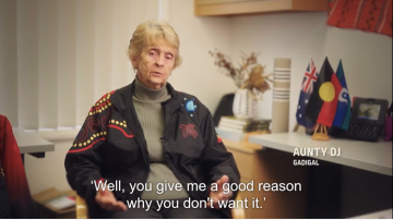 Lady being interviewed about her experience with shingles