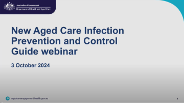 Image of the presentation slide for the New Aged Care Infection Prevention and Control Guide webinar