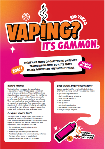 Vaping? It's gammon – First Nations frequently asked questions for parents and caregivers