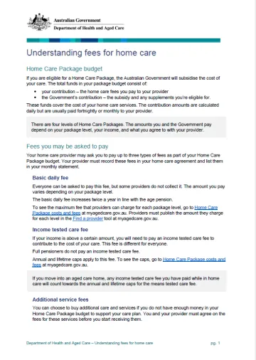 Understanding fees for home care