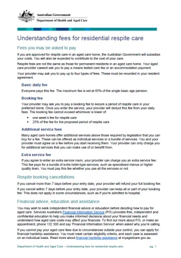 Understanding fees for residential respite care