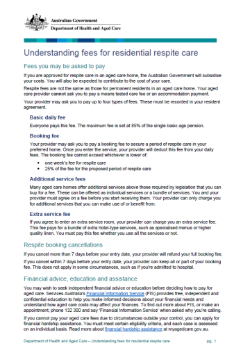Understanding fees for residential respite care