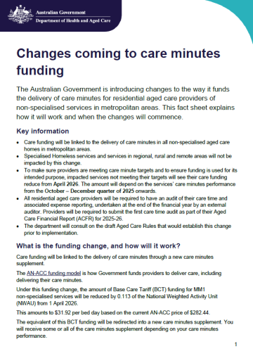 Changes coming to care minutes funding (March 2025)
