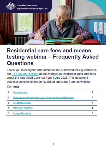 Residential care fees and means testing webinar – Frequently Asked Questions