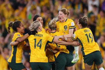 FIFA Women s World Cup 2023 females celebrating in a circle (Photo by Elsa -FIFA via Getty Images)