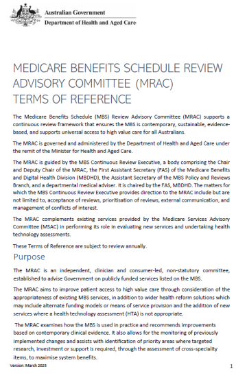 Terms of reference MBS review advisory committee
