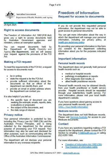 Cover page FOI application form (May 2025)