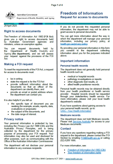 Cover page FOI application form (May 2025)