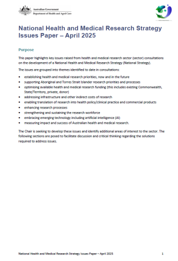 National Health and Medical Research Strategy Issues Paper – April 2025 