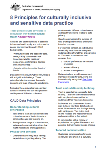 Cover image of the 8 Principles for culturally inclusive and sensitive data practice