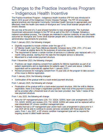 Cover image for the Changes to the Practice Incentives Program – Indigenous Health Incentive (1 July 2025)