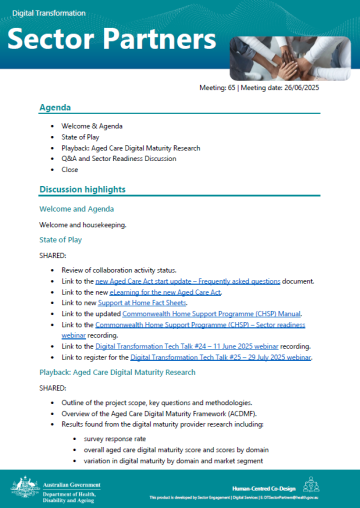 Cover page for the Digital Transformation Sector Partners meeting summary – 26 June 2025