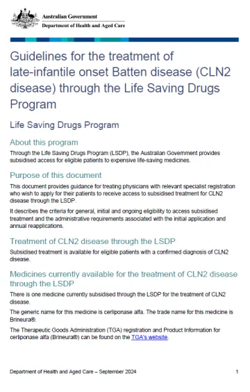 Life Saving Drugs Program resources – Late-Infantile onset batten disease (CLN2 disease)