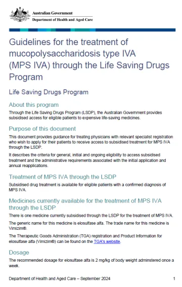 Life Saving Drugs Program resources – Mucopolysaccharidosis type IVA (MPS IVA)