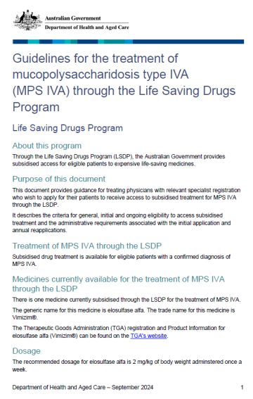 Life Saving Drugs Program resources – Mucopolysaccharidosis type IVA (MPS IVA)