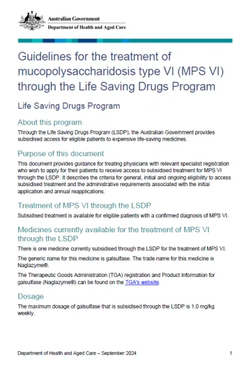 Life Saving Drugs Program resources – Mucopolysaccharidosis type VI (MPS VI)