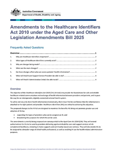 Amendments to the Healthcare Identifiers Act 2010 under the Aged Care and Other Legislation Amendments Bill 2025