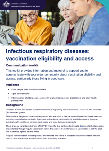 Infectious respiratory disease: vaccination eligibility and access for older people cover page