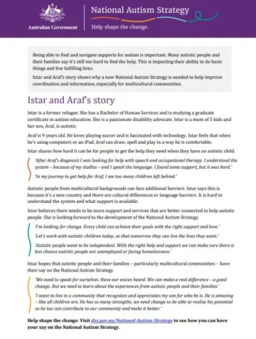 National Autism Strategy – Istar and Araf's story cover page