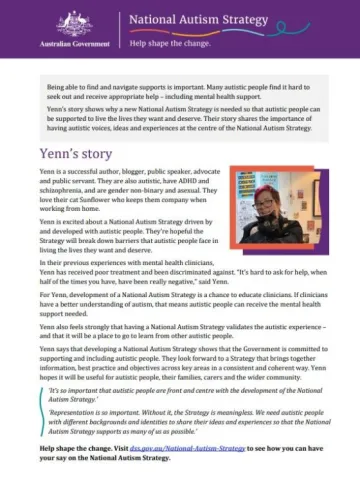 National Autism Strategy – Yenn's story cover page