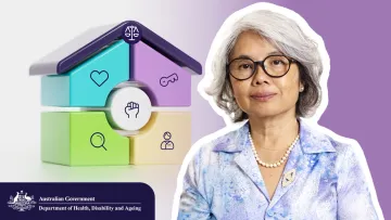 Elderly women with graphic in the background