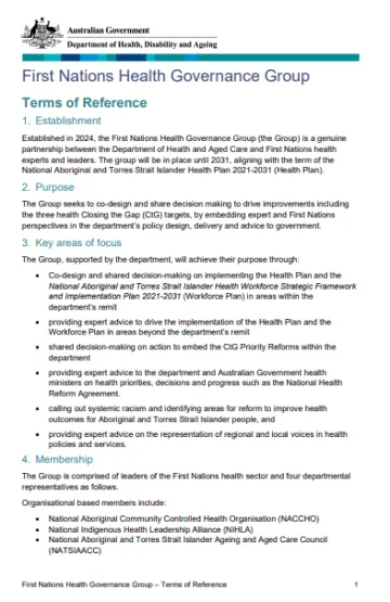 First Nation Health Governance Group ToR