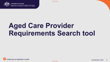 Cover image for the Aged care provider requirements search tool presentation