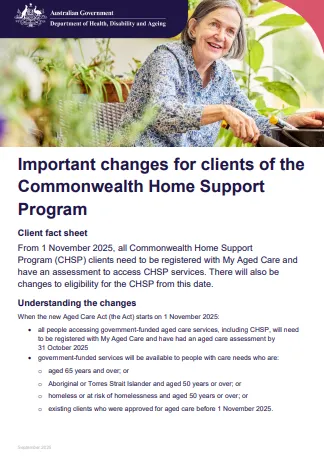 CHSP changes from 1 November 2025 – information for clients