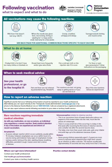 cover image for the Following vaccination – what to expect and what to do (Sept 2025 update)
