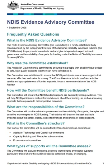 NDIS Evidence Advisory Committee – Frequently Asked Questions