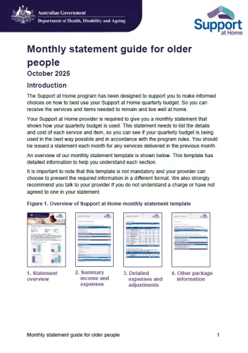 Support at Home – monthly statement guide for older people cover page