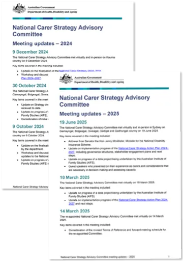 National Carer Strategy Advisory Committee meeting updates