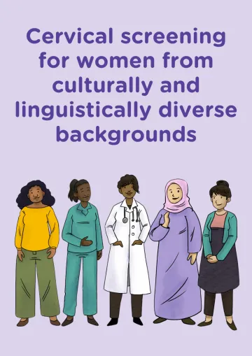 Cervical screening for women cover page with illustration of 5 women from different cultural backgrounds
