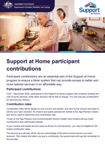 Support at Home program participant contributions cover page