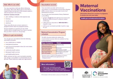 Cover page for the Maternal Vaccinations brochure