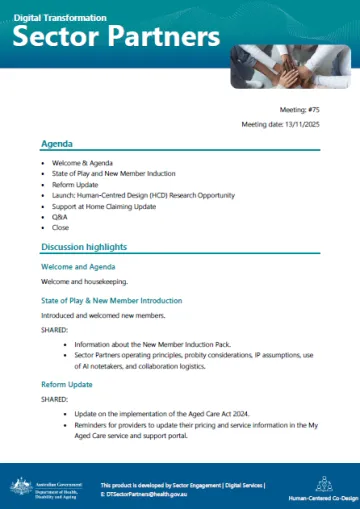 Digital Transformation Sector Partners meeting summary cover page – 13 November 2025