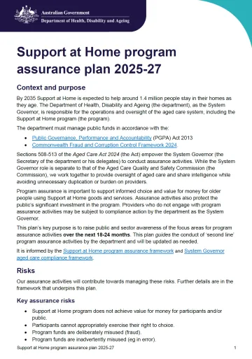 Support at Home program assurance | Australian Government Department of ...