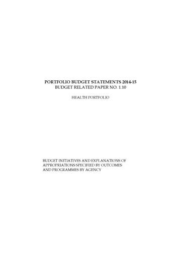 Cover image for Health Portfolio Budget Statements 2014–15