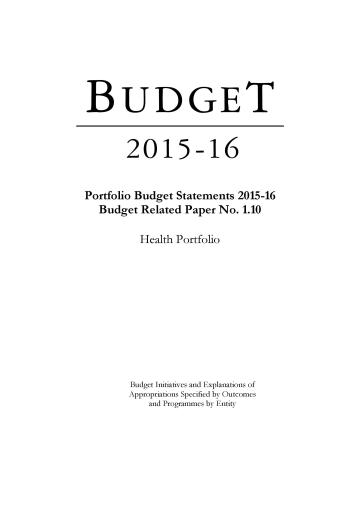 Cover image for Health Portfolio Budget Statements 2015–16