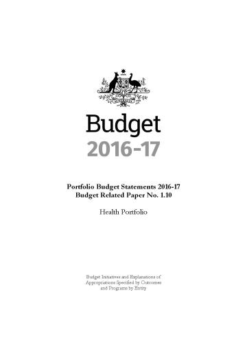 Cover image for Health Portfolio Budget Statements 2016–17
