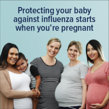 Image of a group of pregnant women with the heading 'Protecting your baby against influenza starts when you're pregnant'