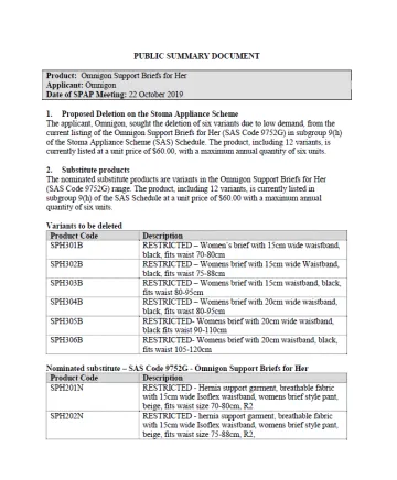 Cover image for SPAP public summary documents – October 2019 – Omnigon Support Briefs for Her